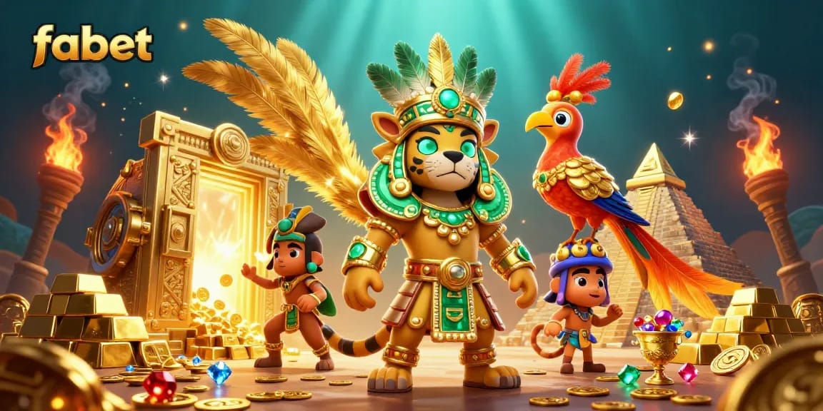 Win treasures at fabet casino featuring vibrant Mayan characters and gold elements