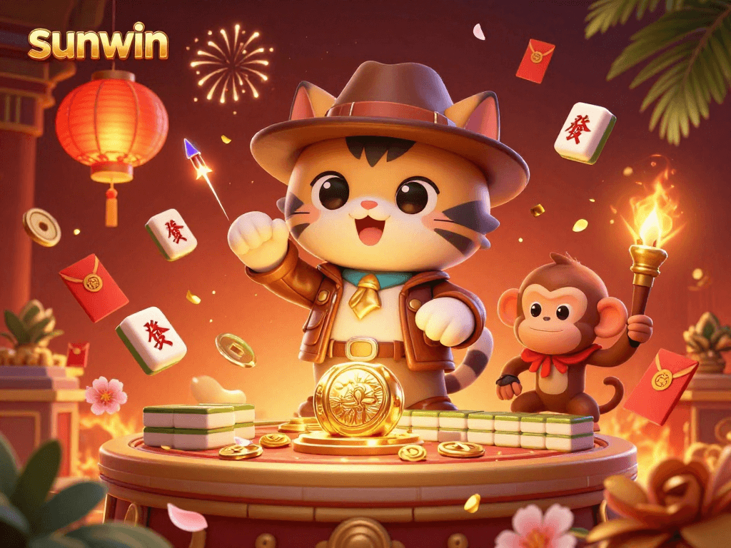 Engage with the sunwin adventure, uncovering golden artifacts in a vibrant casino-themed illustration.
