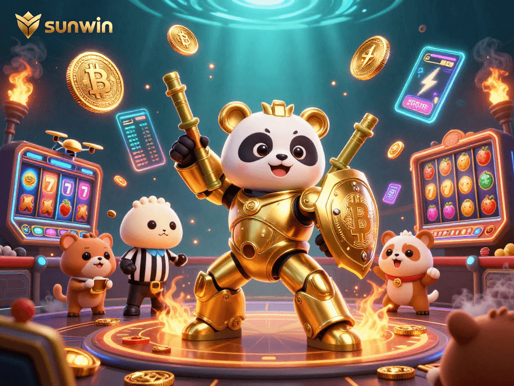 Experience the thrilling atmosphere of sunwin casino, showcasing dynamic gambling elements and vibrant characters.