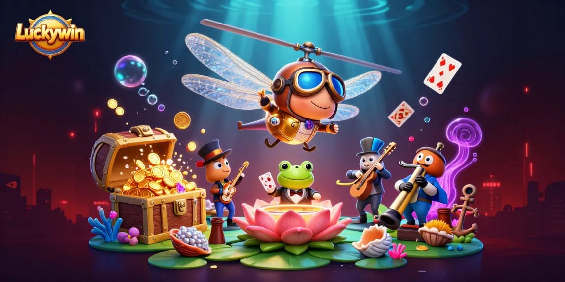Experience the excitement of Luckywin, where a dragonfly pilot and frog croupier bring games to life!