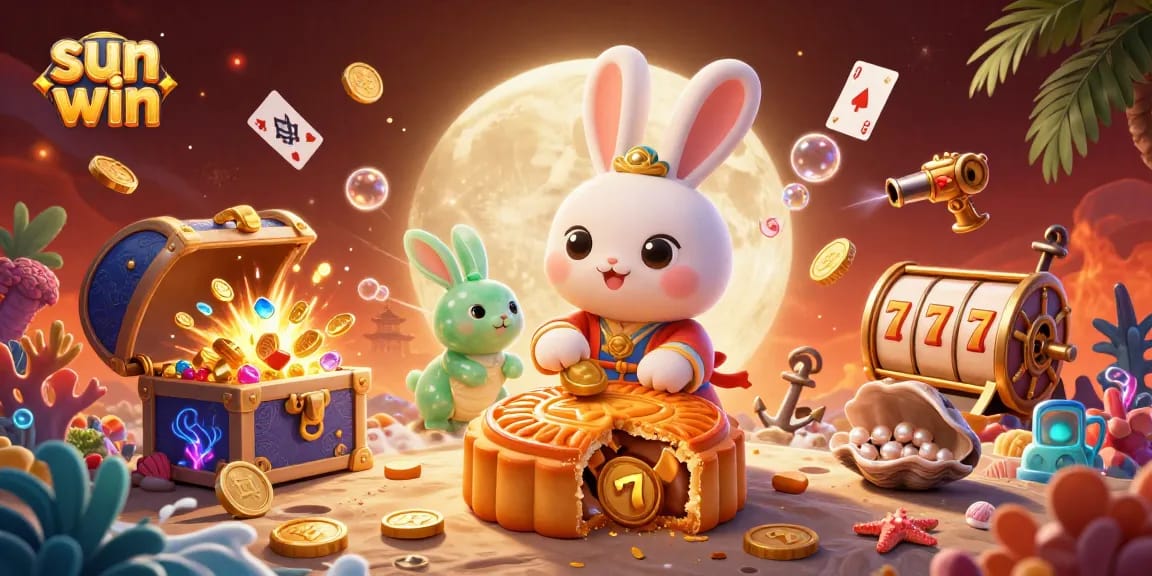 Engage with sun win at an online casino as the moon rabbit reveals treasures in a vibrant 3D scene.