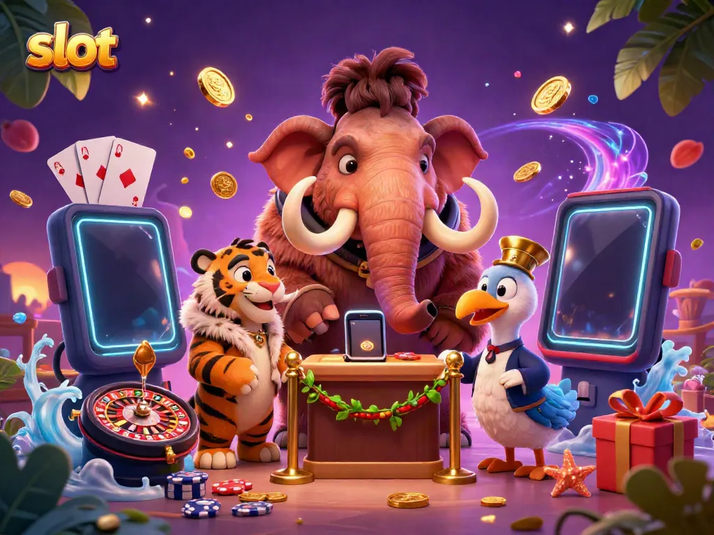 Experience thrilling slot action with a woolly mammoth bouncer and vibrant casino elements.