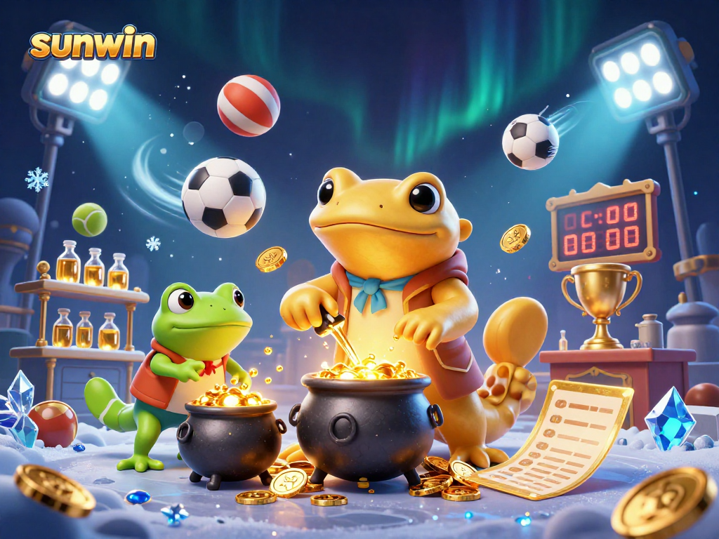 Engage in thrilling sports betting action with sunwin's vibrant 3D casino illustration.