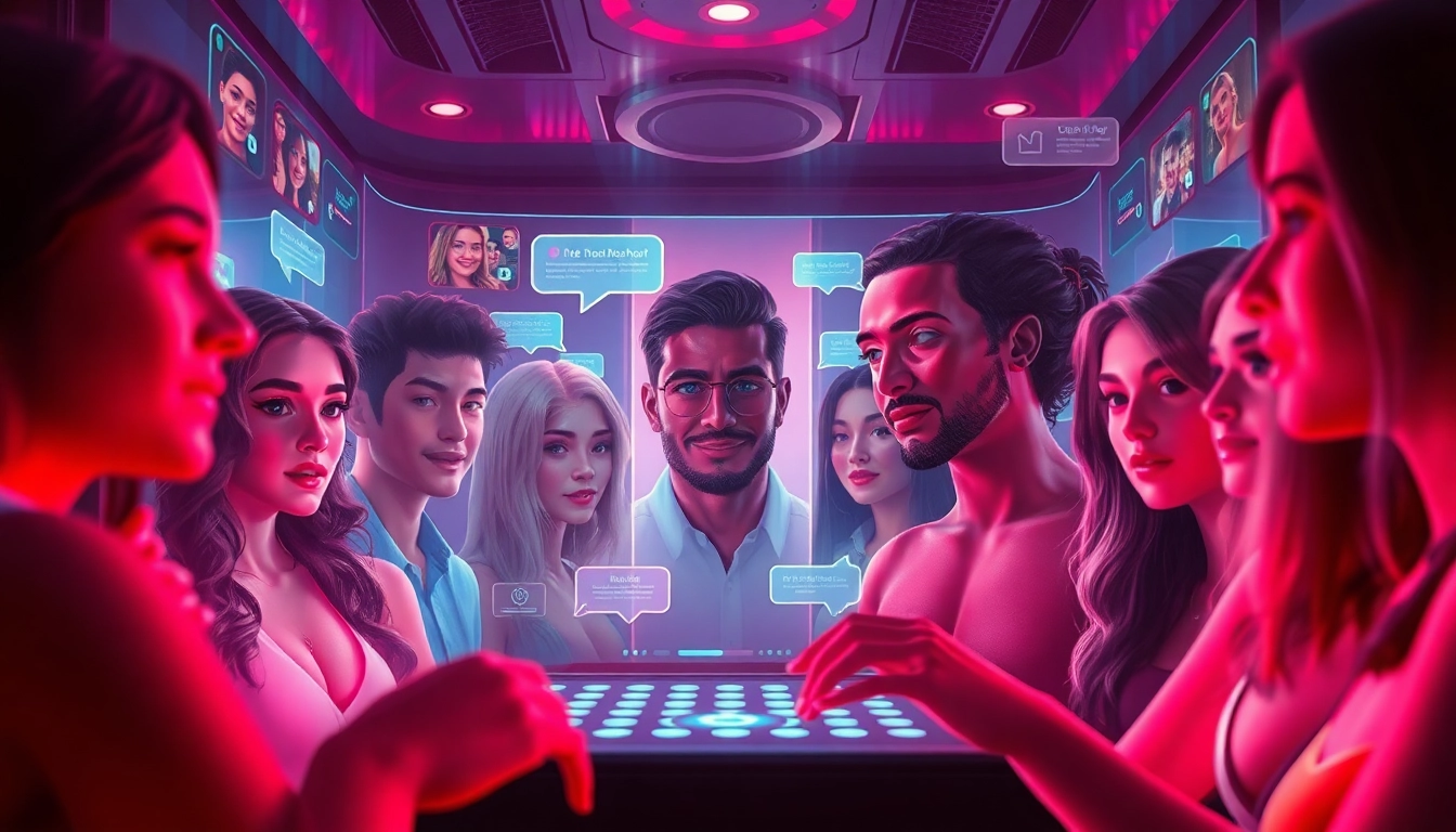 Engaging NSFW chat scene featuring diverse AI characters and vibrant digital interactions.