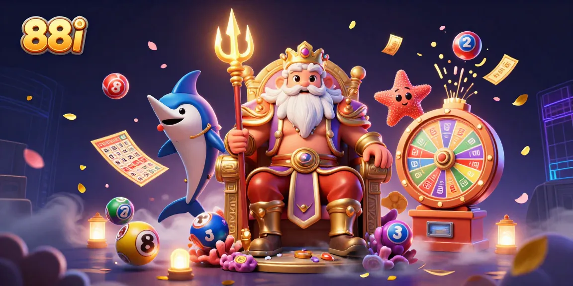 Experience vibrant gaming energy with 88i's exciting lottery game elements and characters.