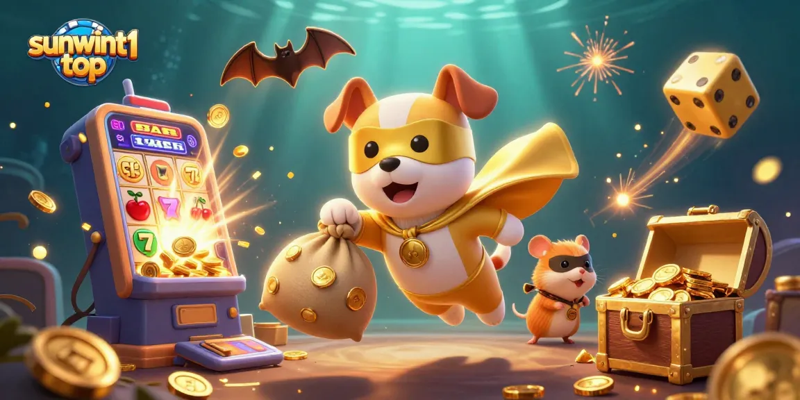 Experience the thrill of gaming with sunwint1 top as a superhero dog flies to victory amidst jackpot magic.