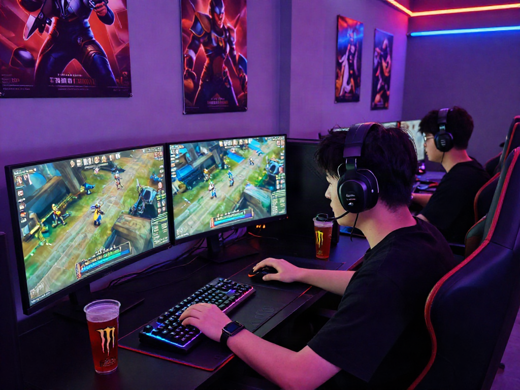 Dynamic gaming setup showcasing a player focused on the rokok88 link, capturing the intensity of online competition.