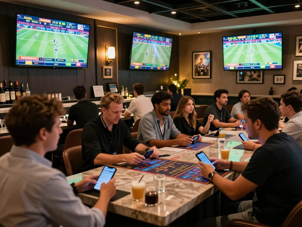 Experience live sports betting excitement at https://go8.onl/ with fans cheering and placing bets.