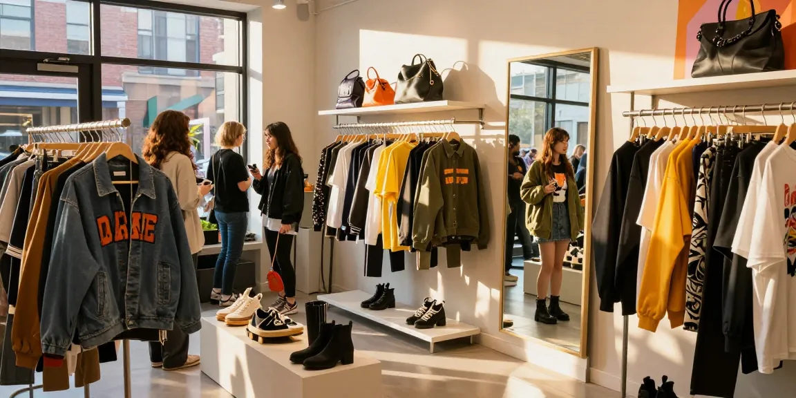 Stylish urban fashion retail scene featuring rokok88 clothing selection and vibrant atmosphere