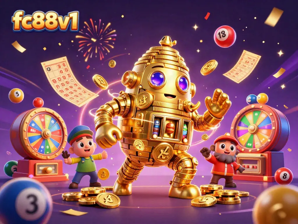 Experience thrilling gameplay with fc88v1, featuring a golden golem surrounded by dynamic gambling elements.