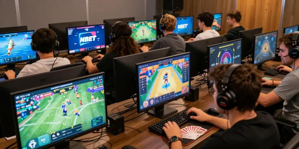 Players enjoying diverse games on https://nbet.group/, showcasing excitement and interactive digital gaming environment.