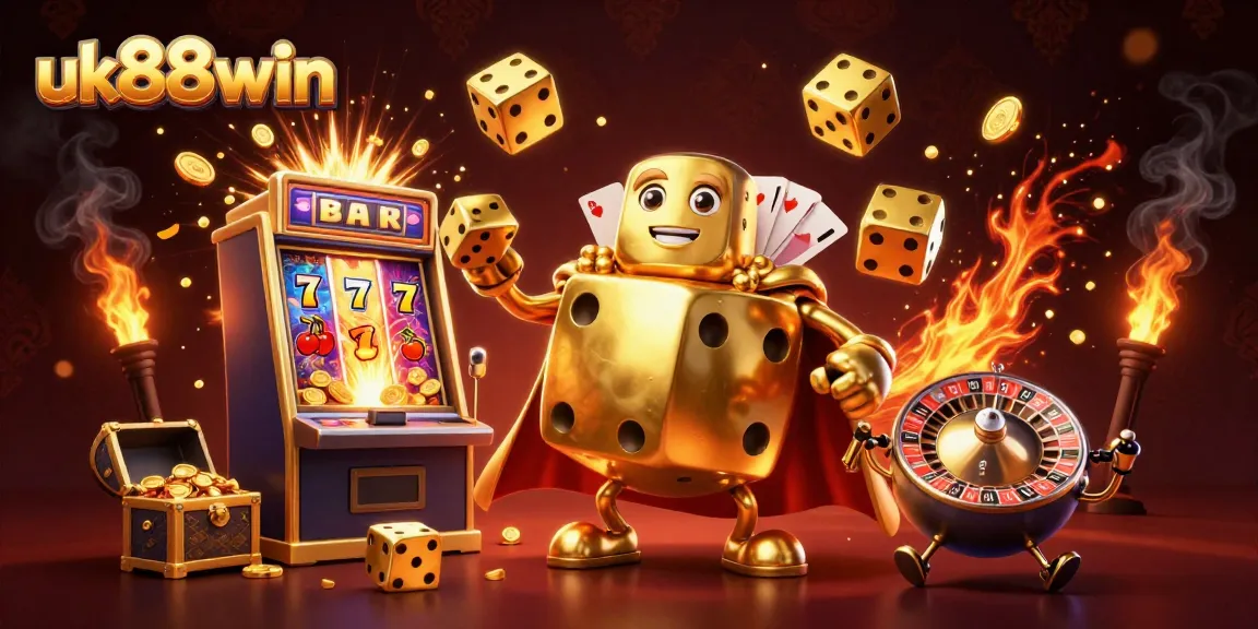 Experience exciting games at uk88win, with golden dice and vibrant casino elements bursting into action.
