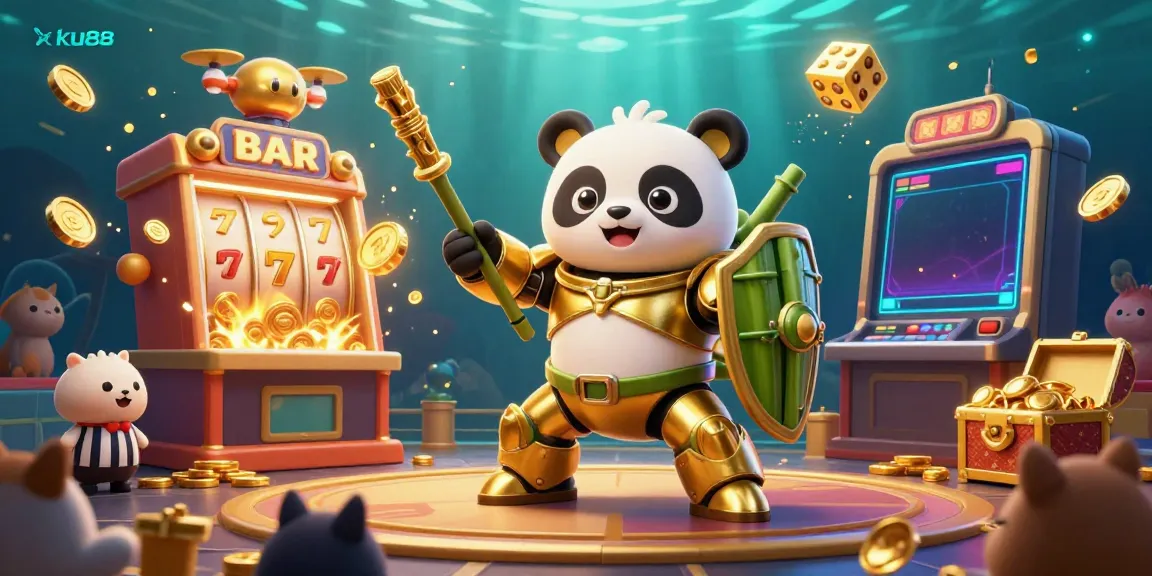 Experience thrilling jackpots with ku88 in this vibrant 3D casino illustration featuring exciting game elements and animated characters.