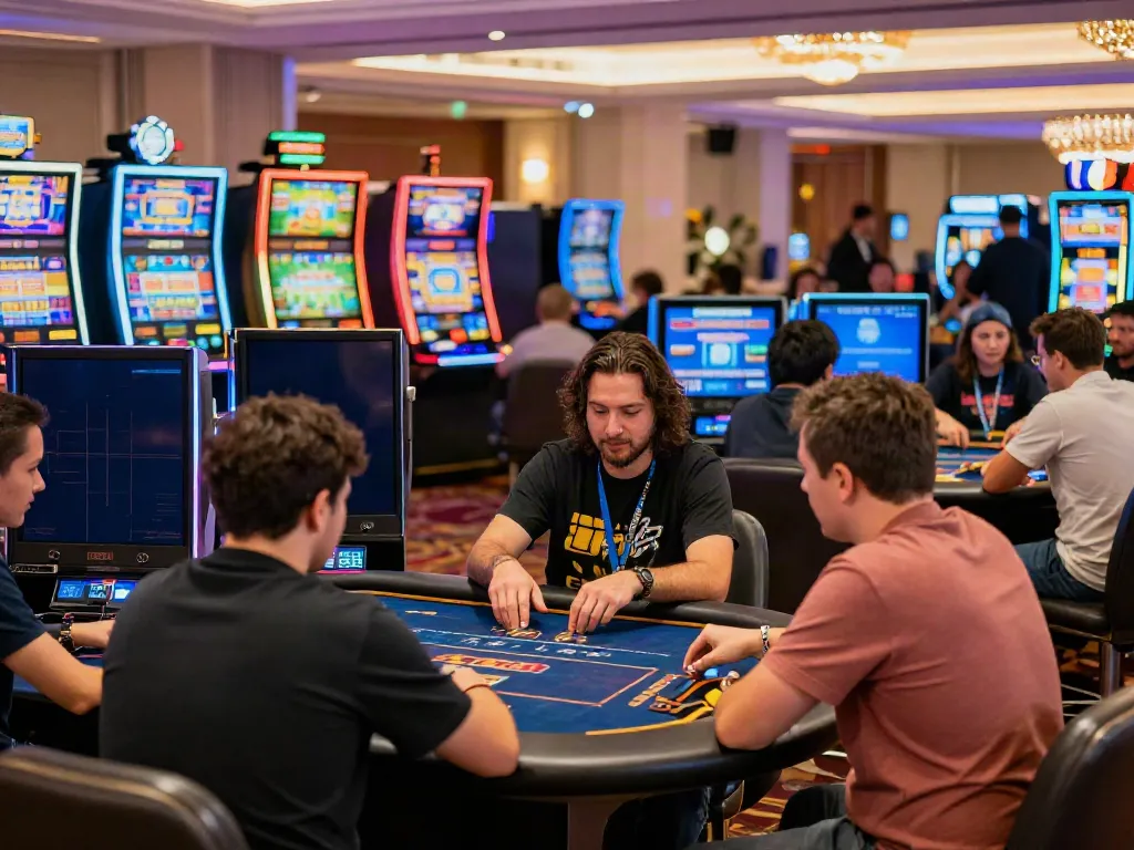 Diverse players engaging in exciting online casino games at FC88, showcasing vibrant atmosphere and social interactions.