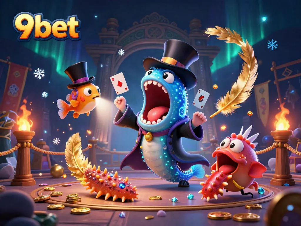 Experience 9bet's vibrant live casino magic with dramatic underwater characters and illuminated elements.