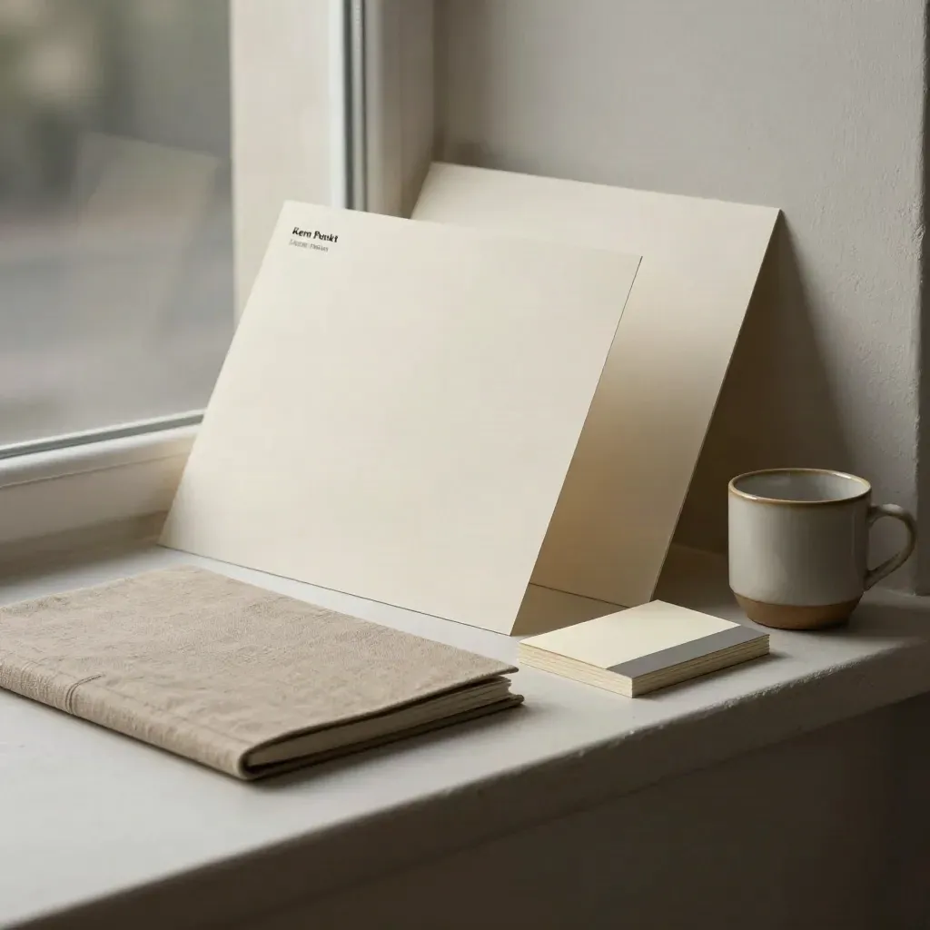 Produktaufnahme eines Website-Texte-Pakets mit Papierblöcken, Mappe und Tasse.