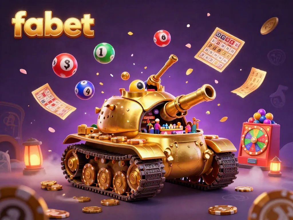 Engage in thrilling gameplay with fabet, featuring a dynamic golden beetle tank casino scene filled with exciting lottery elements.
