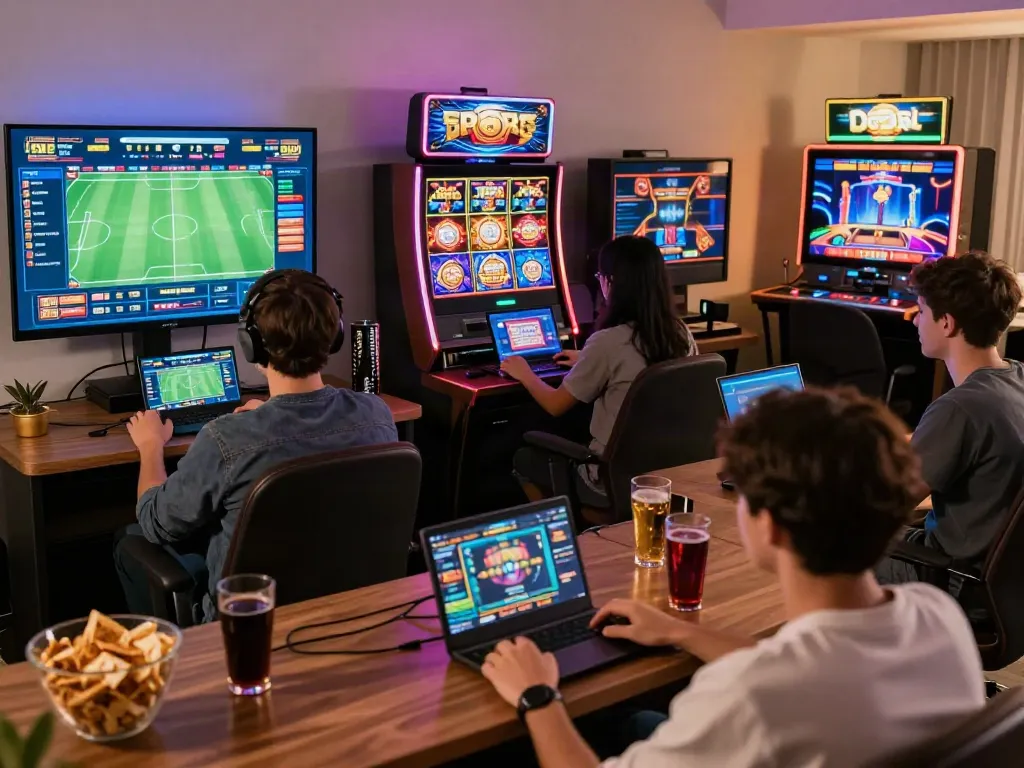 Engaged players enjoying online gaming at https://ta88.network/ in a lively, modern setting with vibrant graphics.