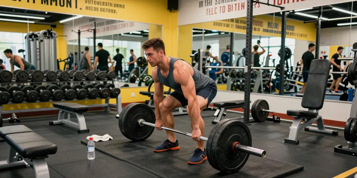 Bodybuilder training in Anabolika Shop gym with high weights and equipment.