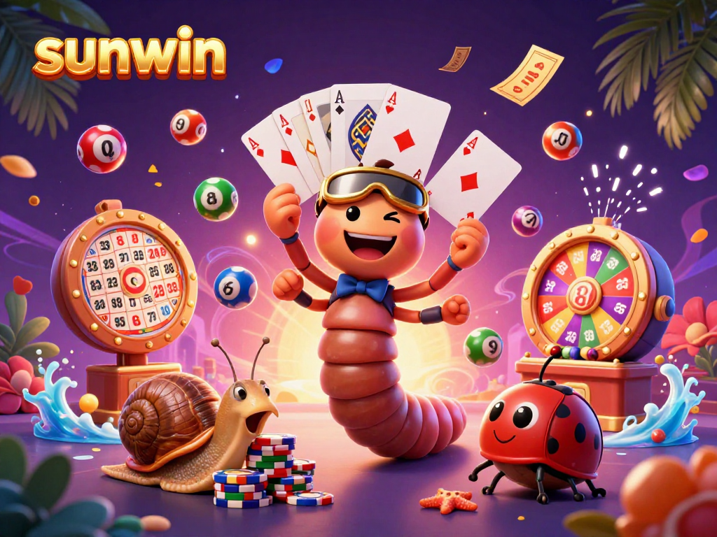 Play exciting games with sunwin, featuring colorful casino elements and lively characters
