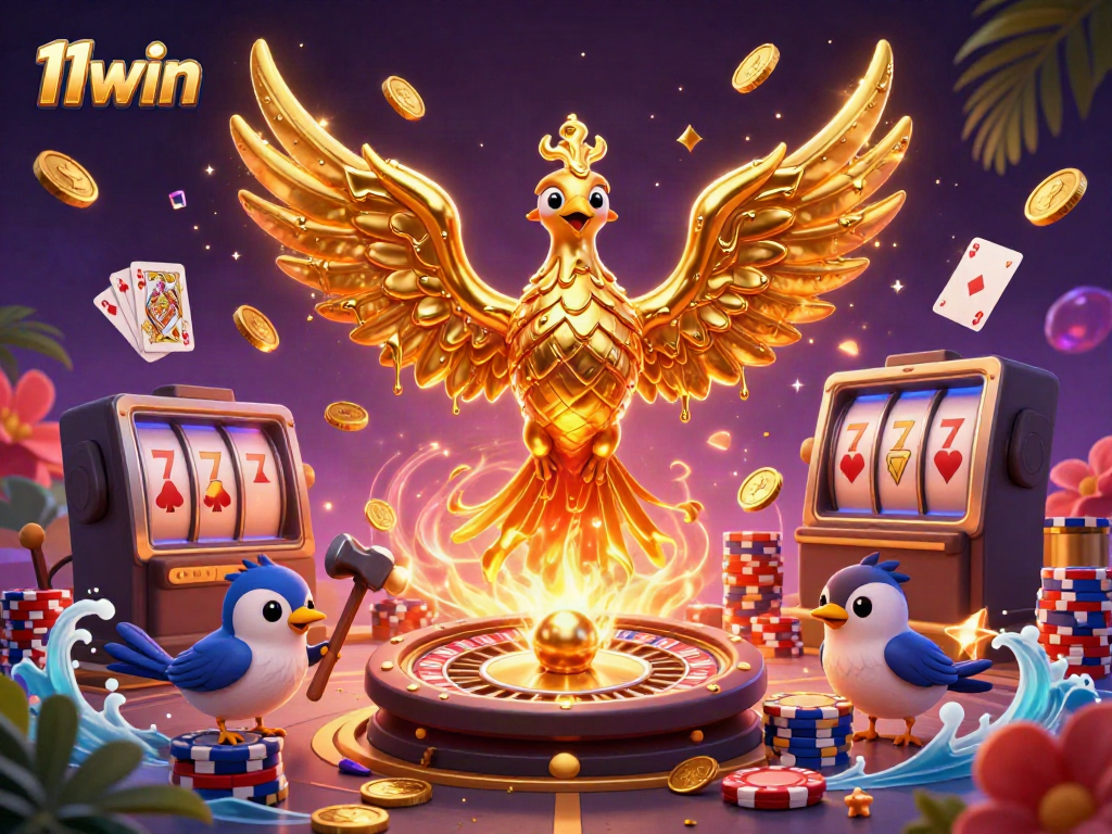 Experience exciting wins at 11win with a dynamic scene of golden phoenix and casino elements