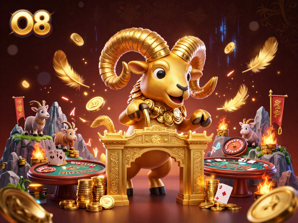 Engage with the O8 golden ram amidst a lively live casino scene filled with excitement.