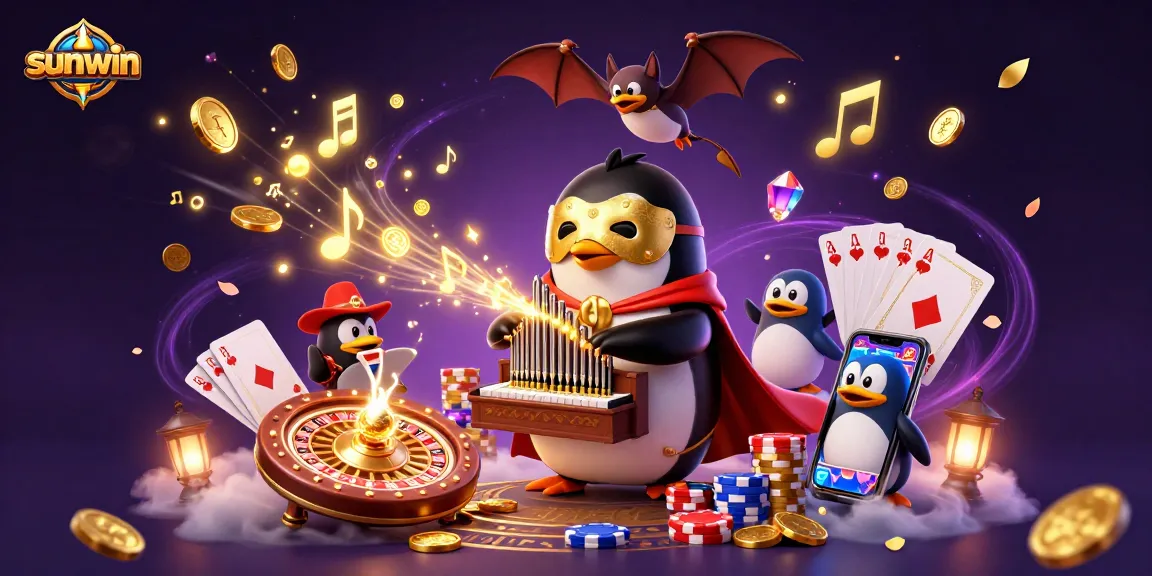 Experience the thrill of sunwin with a vibrant 3D casino scene featuring exciting games and elements.