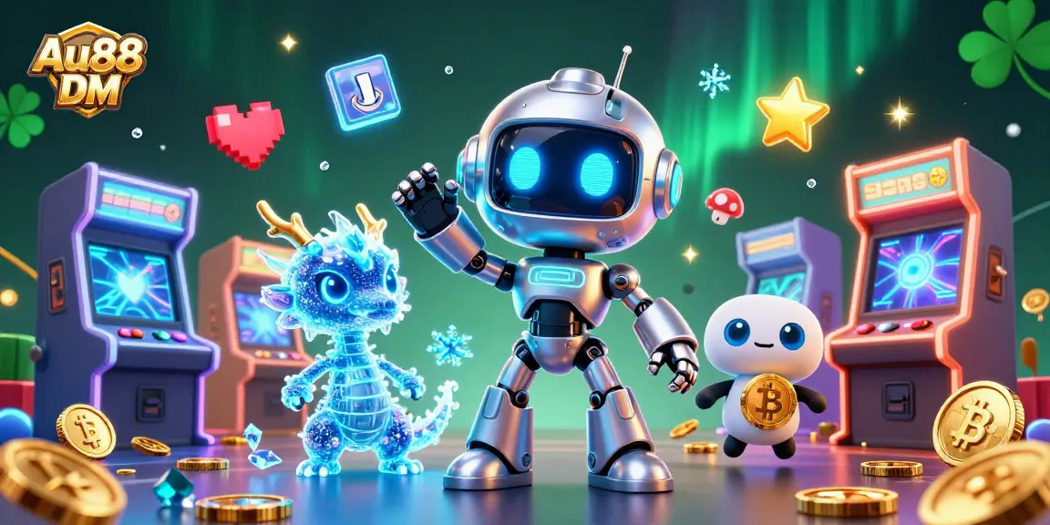 Play and win at Au88 DM with exciting arcade-style casino games surrounded by vibrant visuals.