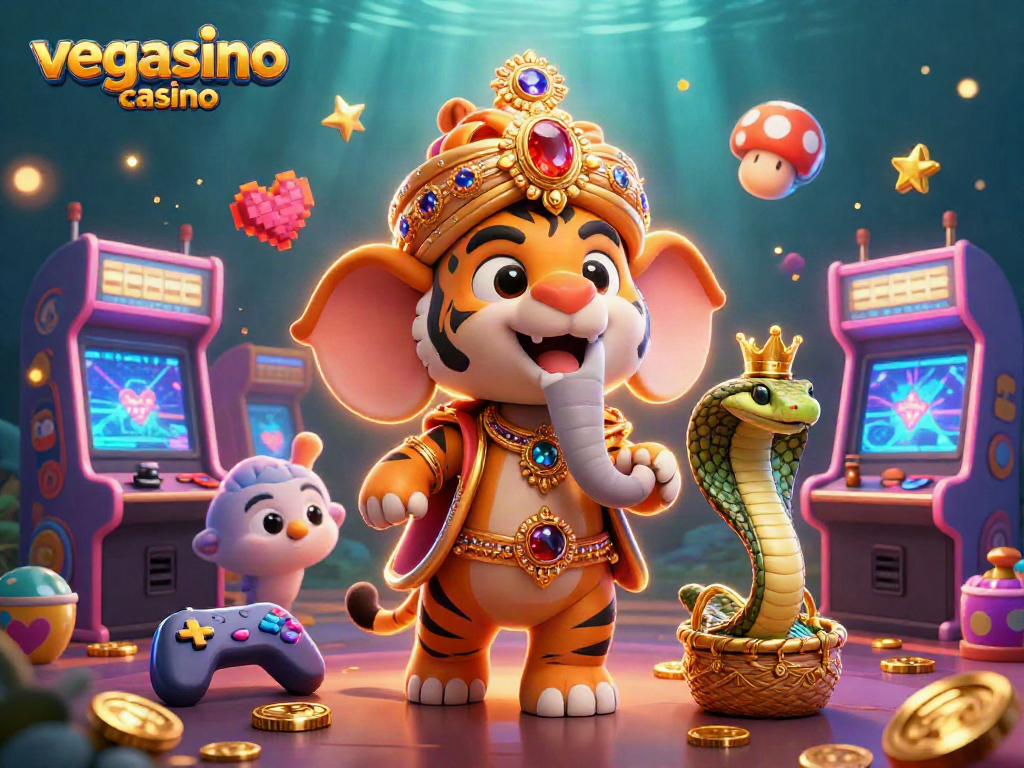 Experience the excitement of vegasino casino with colorful game elements and vibrant 3D characters.