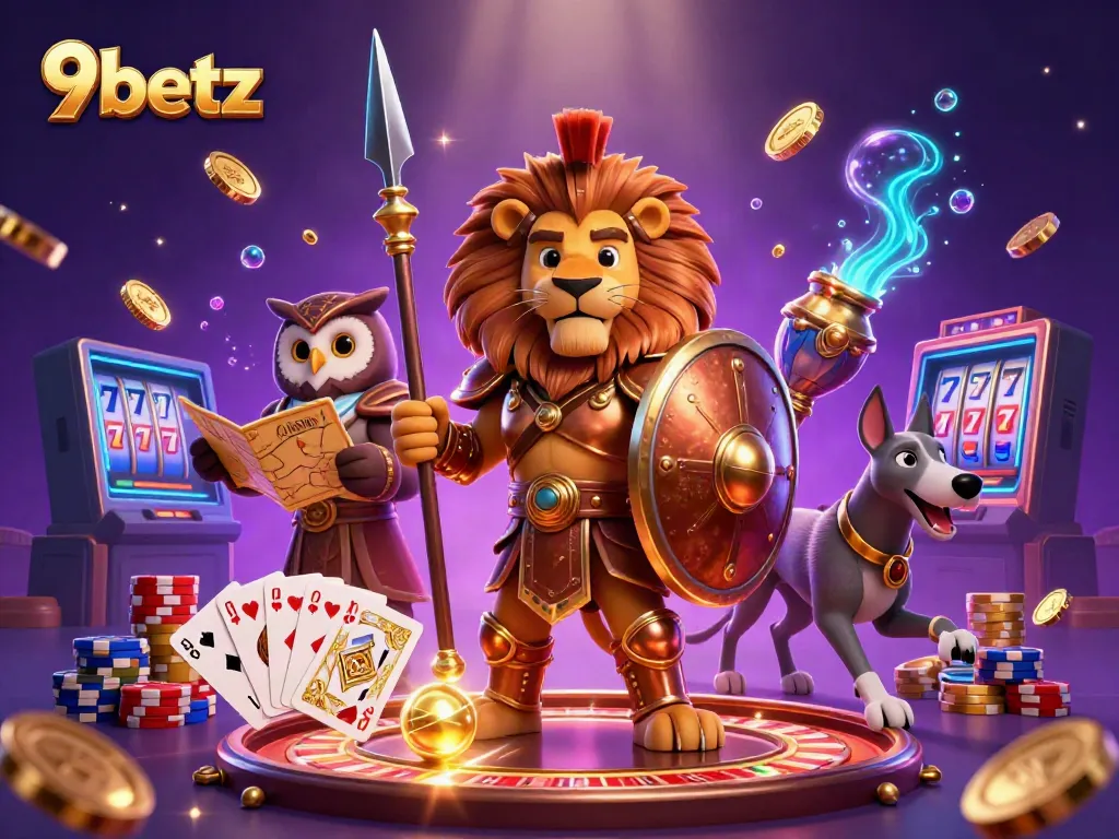 9betz players celebrate spinning the roulette wheel amidst golden coins and sparkling gems.