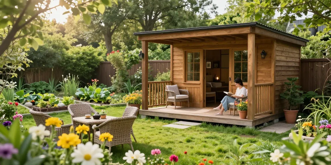 Elegantes Gartenhaus von McGarden24 in einer blühenden Gartenlandschaft, ideal für Gartenfreunde.