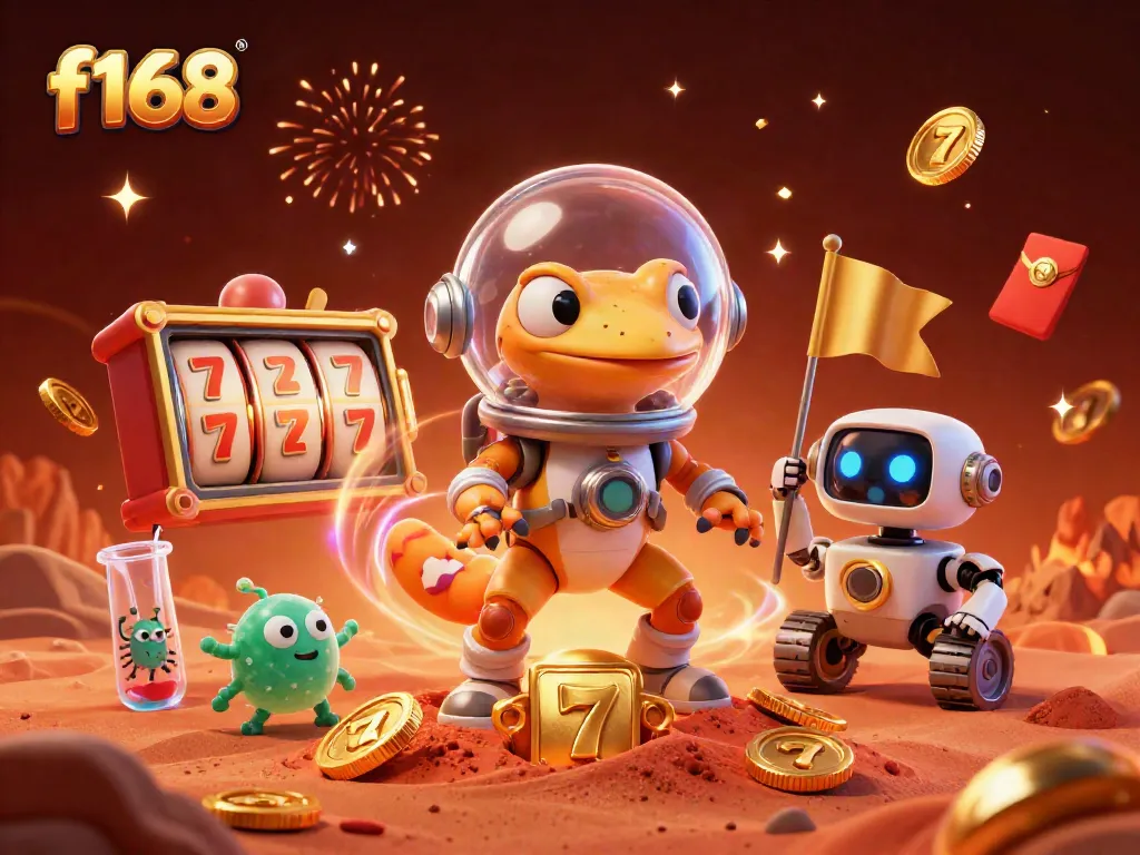 Experience the excitement of f168 as a Martian gecko uncovers a golden casino filled with thrilling games and celebrations.