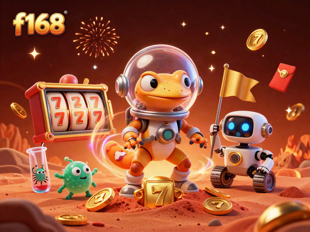 Experience the excitement of f168 as a Martian gecko uncovers a golden casino filled with thrilling games and celebrations.