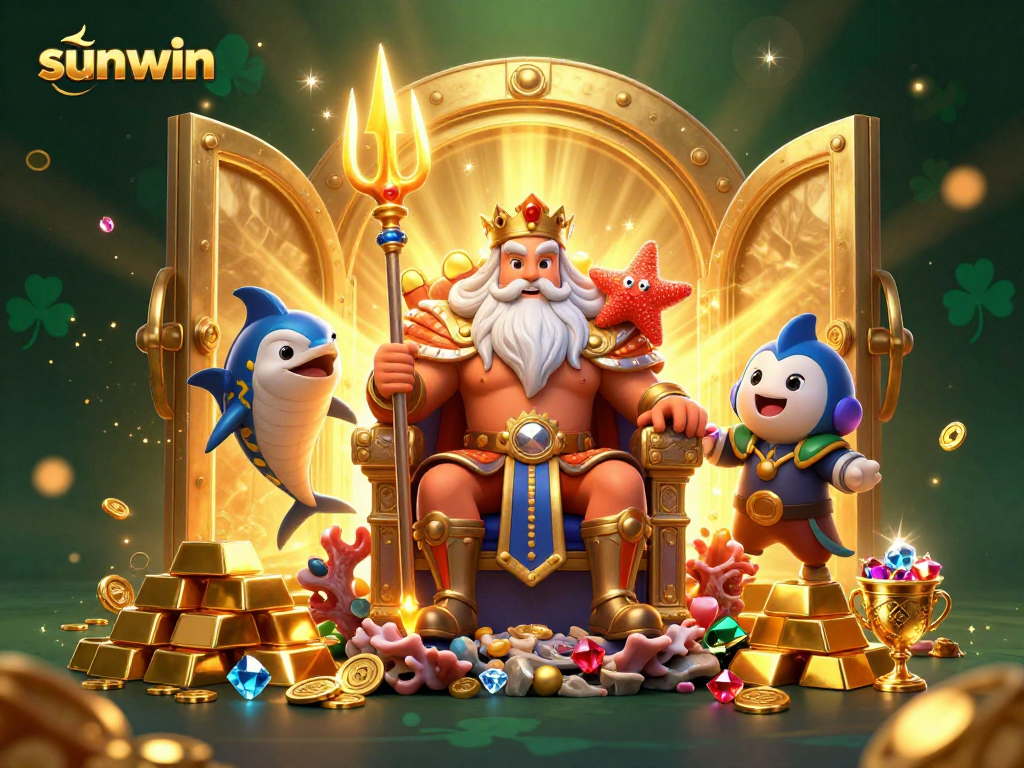 Spin the reels with sunwin's vibrant casino adventure featuring Neptune and treasures!