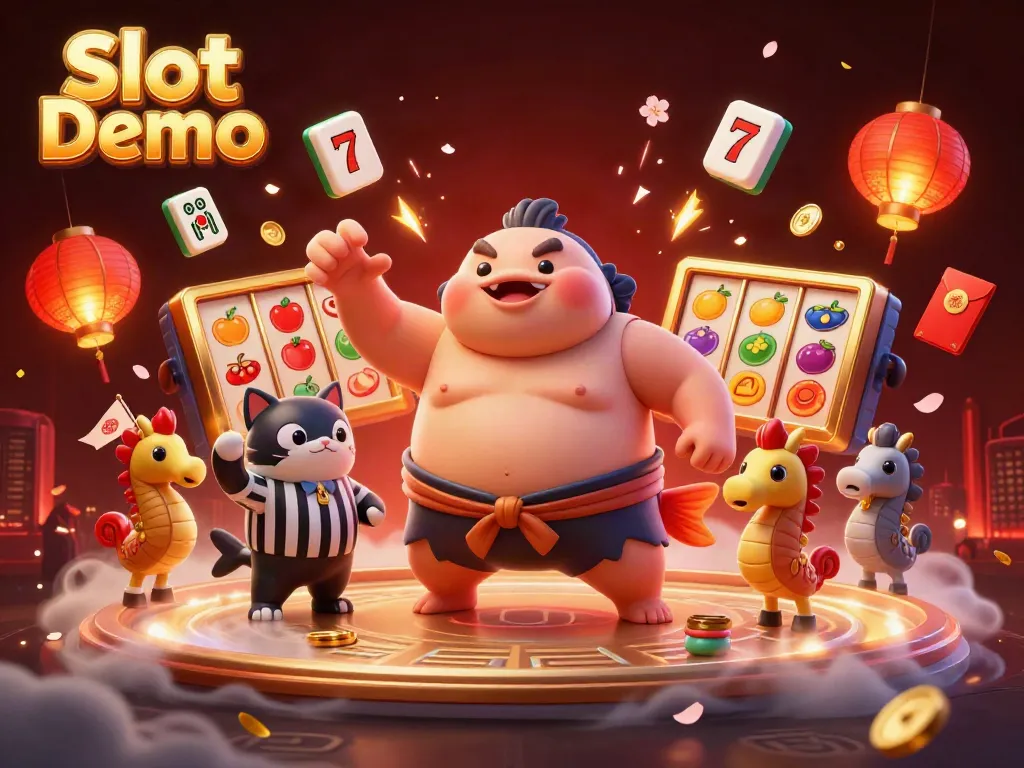 Engage in Slot Demo gameplay with vibrant 3D characters and lively casino elements.