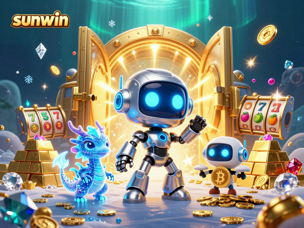 Experience the excitement of sunwin's dynamic casino scene featuring vibrant characters and abundant treasures.
