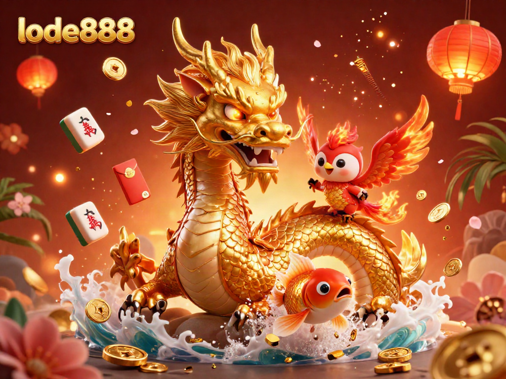 Experience thrilling gameplay with lode888 as a stunning dragon, phoenix, and koi fish unite in a vibrant casino scene.
