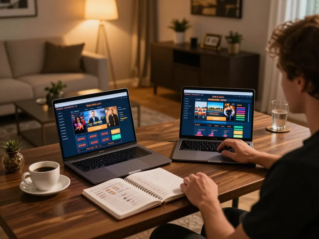 Person engaging in gaming on https://lc88.it.com/, showcasing a cozy online casino setup with laptop and tablet.