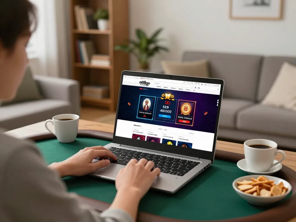 Player navigating ee88go casino site from home, highlighting online gaming strategy.