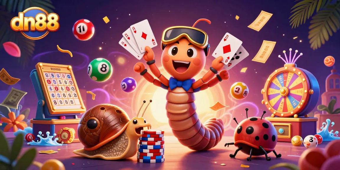 Engage in the excitement of dn88's vibrant casino scene with thrilling lottery elements and a charming millipede dealer.