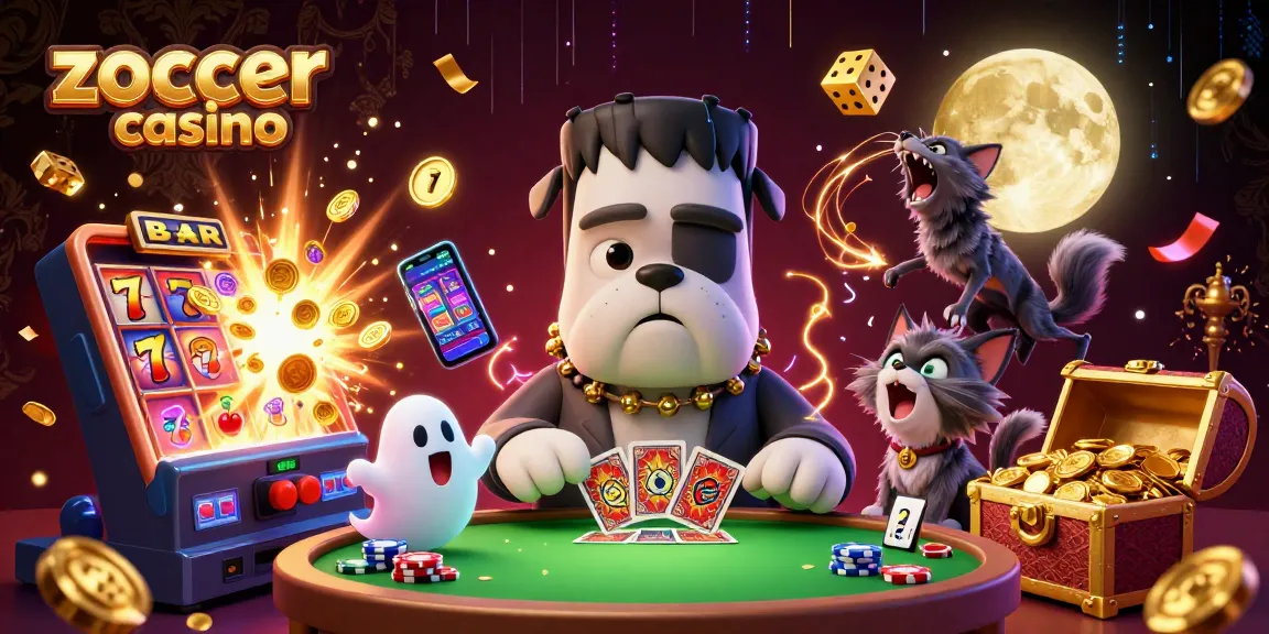 Experience zoccer casino excitement through a lively 3D illustration filled with vibrant characters and games.